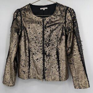 Faith Connexion Gold & Black Sequin Moto Jacket - Size S